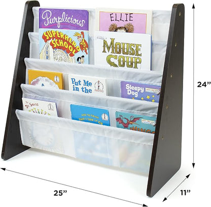 Humble Crew Kids Bookshelf, 4-Tier Front-Facing Book Display Organizer, Montessori Toddler Bookcase for Playroom, Bedroom & Reading Corner, Espresso Wood/White