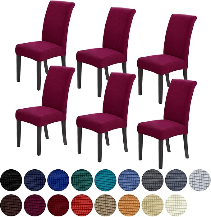 Stretch Chair Covers for Dining Room Set of 6, Removable Washable Dining Room Chair Covers, Dining Chair Slipcovers Seat Protector, Great for Home Decor and Banquet (Burgundy, 6 Pack)