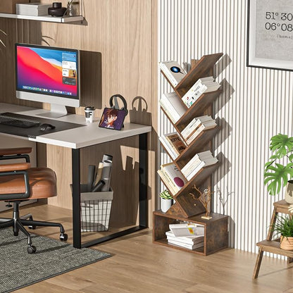 SHEEPAM 9 Tier Tree Bookshelf,Christmas Green Bookcase for Narrow Space, Storage Organizer Floor Standing Bookshelves for Books, Tall Book Case for Home Office, Living Room, Bedroom