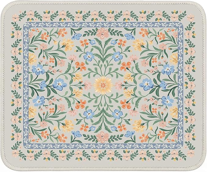 iCasso Aesthetic Small Floral Mouse Pad, Mini Portable Travel Mousepad, Anti-Slip and Comfortable Cloth Mouse Mat 7.9"x9.5" with Stitched Edges for Computer, Laptop, Office, Home(Green Floral)