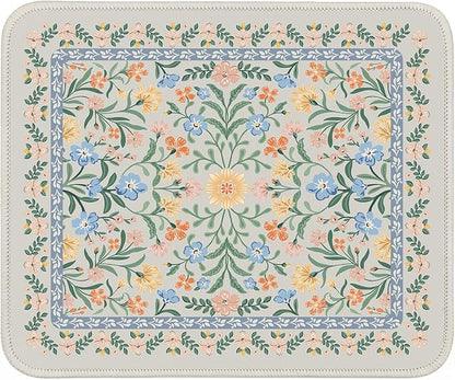 iCasso Aesthetic Small Floral Mouse Pad, Mini Portable Travel Mousepad, Anti-Slip and Comfortable Cloth Mouse Mat 7.9"x9.5" with Stitched Edges for Computer, Laptop, Office, Home(Green Floral)