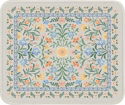 iCasso Aesthetic Small Floral Mouse Pad, Mini Portable Travel Mousepad, Anti-Slip and Comfortable Cloth Mouse Mat 7.9"x9.5" with Stitched Edges for Computer, Laptop, Office, Home(Green Floral)