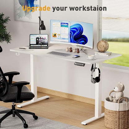 55x24 in Electric Standing Desk,Adjustable Height with Wheels,White | Spliced Desktop,27.9"–46.8" Height Range,4 Memory Presets,Lockable Wheels,Headphone Hook,Sit Stand Desk,Home Office