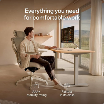 Desktronic HomeOne Standing Desk 48x24 — Ergonomic Sit Stand Home Office Desk, Made in Europe, Electric Dual Motor Height Adjustable, USB & USB-C Charging, Wobble-Free, Touchscreen, 3 Memory Presets