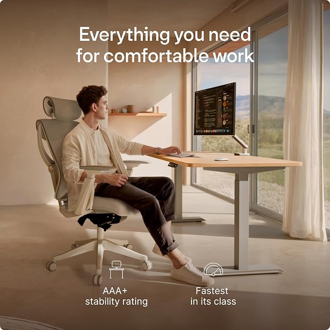 Desktronic HomeOne Standing Desk 54x28 — Ergonomic Sit Stand Home Office Desk, Made in Europe, Electric Dual Motor Height Adjustable, USB & USB-C Charging, Wobble-Free, Touchscreen, 3 Memory Presets