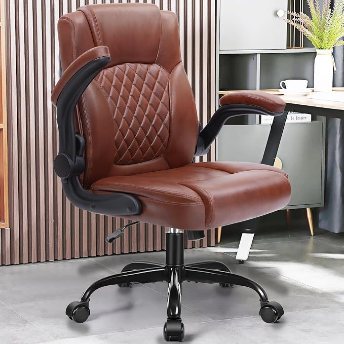 Leather Office Chair, PU Home Computer Desk Chairs with Ergonomic Back Support, 360°Swivel Free，Small Gaming Chair with Wheels and Adjustable Armrests, for Short People Use