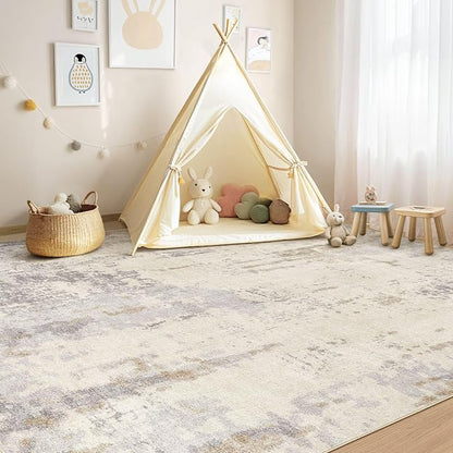 UERMEI 9x12 Area Rug Living Room Rugs - Washable Neutral Modern Abstract Soft Thin Rug Indoor Floor No Slip Rug Carpet for Bedroom Under Dining Table Home Office Decor - Light Brown/Gray