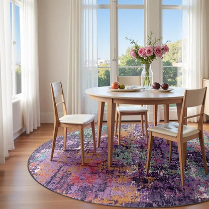 RELEANY Washable Area Rugs 8ft Non-Slip Modern Abstract Soft for Living Room Entryway Bedroom Kitchen, Print Pattern, Purple Orange Blue Green Rust Red Colorful