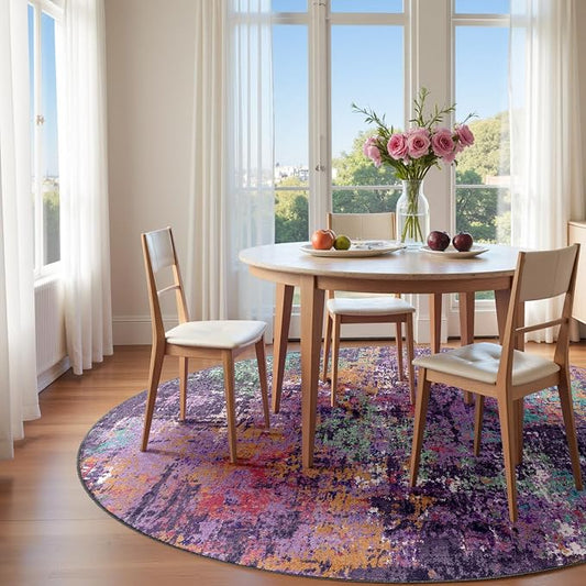 RELEANY Washable Area Rugs 8ft Non-Slip Modern Abstract Soft for Living Room Entryway Bedroom Kitchen, Print Pattern, Purple Orange Blue Green Rust Red Colorful