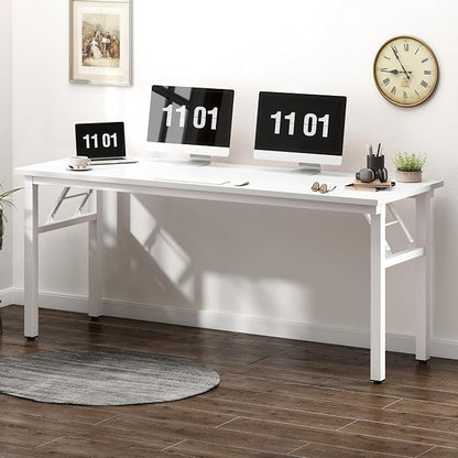 Need Folding Computer Desk, Large 62 inches Folding Table for Home Office, No Install Needed Foldable Writing Table Long Desk, Space-Saving, White
