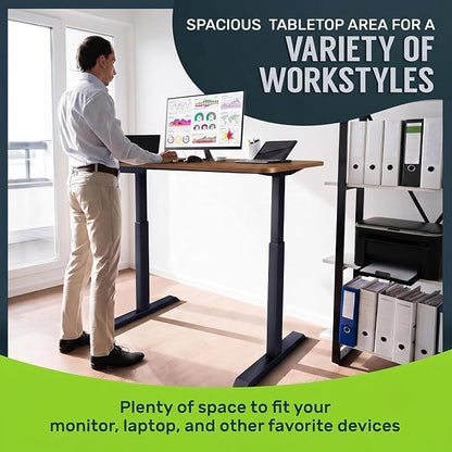 TechOrbits Electric Standing Desk Frame 60 x 24 Inch Tabletop - Motorized Workstation Two Leg Stand Up Desk with Memory Settings and Telescopic Sit Stand Height Adjustment (Black Frame/Wood BrownTop)