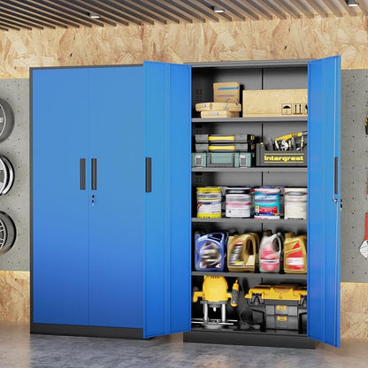 INTERGREAT Metal Storage Cabinet, 72" Locking Steel Cabinets with 2 Door and 4 Adjustable Shelves, Tall Metal Cabinet for Home Office, Garage, Warehouse, Black+Blue