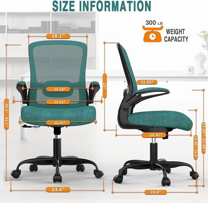 Mimoglad Office Chair, Ergonomic Desk Chair with Adjustable Lumbar Support, High Back Mesh Computer Chair with Flip-up Armrests- Task Chairs, Executive Chair for Home Office