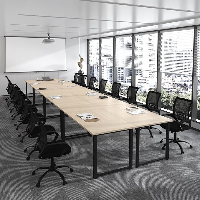 Bonzy Home 24FT Conference Table, Modern Large Meeting Table Office Desks for 28 Person, Long Rectangle Table with Sturdy Metal Frame, 8PCS, 284" D x 64" W x 30" H, Natural
