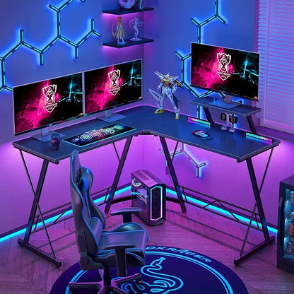 Mr IRONSTONE L Shaped Gaming Desk, Computer Corner Desk Carbon Fiber Surface for Home Office, Writing Study Desk with Laptop Stand, Easy to Assemble, Carbon Fiber, 51 Inch