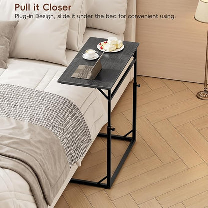 Vagusicc C Shaped End Table for Couch, 33.5''Tall C-Table End Table Adjustable Height Side Tables, Large Surface Sofa Tables TV Tray, Slide Under Couch Tables for Sofa, Living Room,Bedroom,Gray Walnut