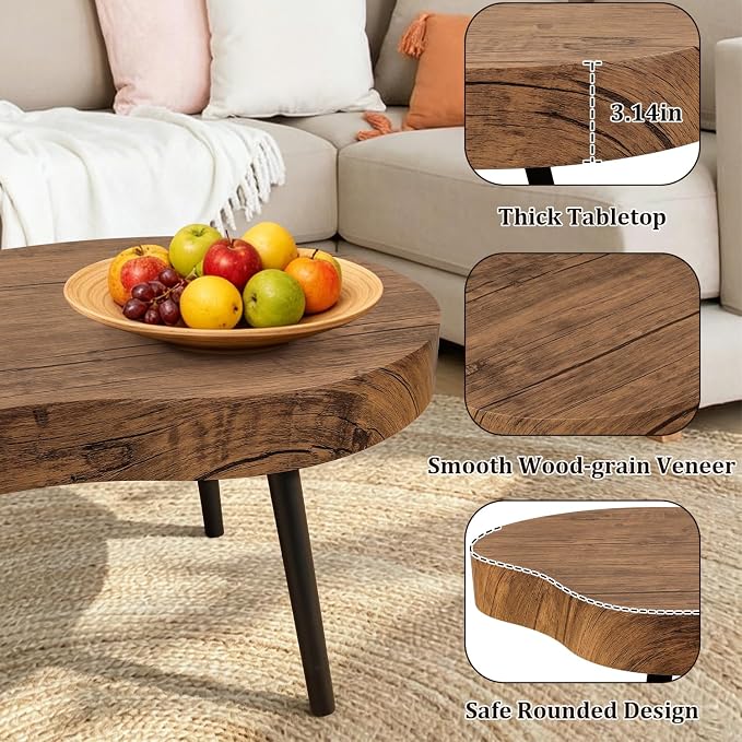 Small Living Room Coffee Tables Modern Classic Cloud-Shape Coffee Table Wooden Low Center Table for Bedroom Apartment Reception Room Easy Assembly Sturdy Light Brown