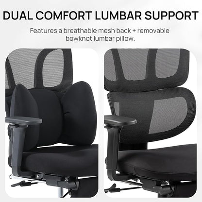 CabLady S1 High Back Ergonomic Mesh Office Chair with Footrest, 300 lbs | 115° Recline Lock, Adjust Seat Depth, 2D Arms, 3D Headrest, Detachable Lumbar Support, Breathable Mesh, BIFMA, Black