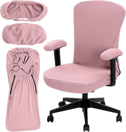 Tatuo 3 Pcs Computer Office Chair Cover Universal Rotating Chair Slipcovers Protector Removable Washable Office Armrest Covers with Zipper for High Back Seat Backrest (M,Argyle,Pink)