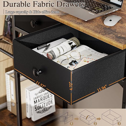 DAOUTIME Small Computer Desk, 36 Inch Writing Desk with Drawers & Storage Shelves, Home Office Writing Desk for Small Spaces, Bedroom, Living Room, Dorm, Rustic Brown