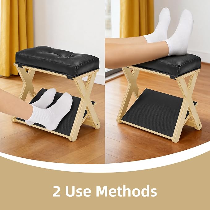 Adjustable Height Foot Rest Under Desk at Work, Double Step Wooden Under Desk Footrest, Non-Slip EVA Surface, Office Foot Stool for Posture Support,Leg Relief, Home Office & Gaming