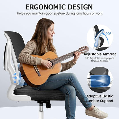 ALLGOD Office Chair Ergonomic Desk Chair, Breathable Mesh Desk Chair Comfy with Lumbar Support, Flip-up Armrests, Computer Chairs Comfortable for Home, Office, Work, Standard, 300Lbs