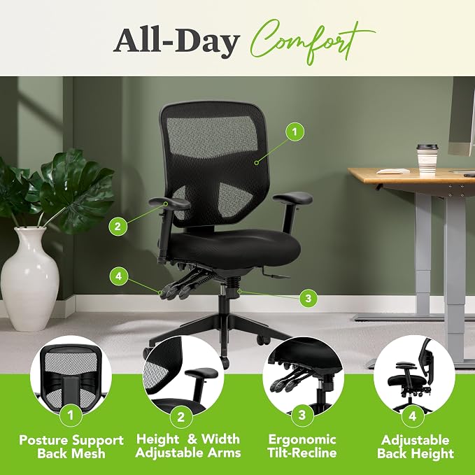 HON Prominent Ergonomic Mesh Office Chair with Adjustable Arms and Advanced Synchro‑Tilt Recline, High Back Desk and Computer Chair for Home Office or Workstation, Lumbar Support, Black