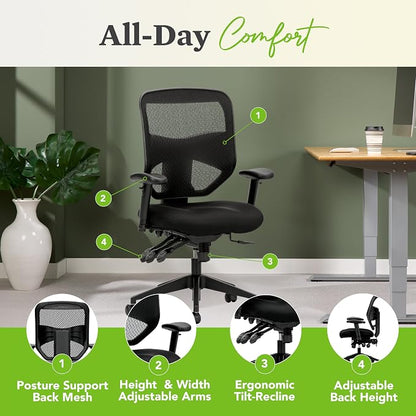 HON Prominent Ergonomic Mesh Office Chair with Adjustable Arms and Advanced Synchro‑Tilt Recline, High Back Desk and Computer Chair for Home Office or Workstation, Lumbar Support, Black