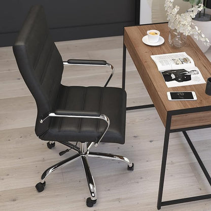 Merrick Lane Milano Contemporary High-Back Black Faux Leather Home Office Chair with Padded Chrome Arms