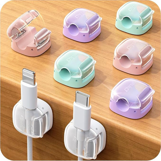 8 Pack Cable Clips, Cord Organizer [1s Lock] Cute Spring Cord Holder for Nightstand Desk Car, Girls College Dorm Room Essentials, Home Office Desk Accessories for Women Cubicle Decor, School Supplies