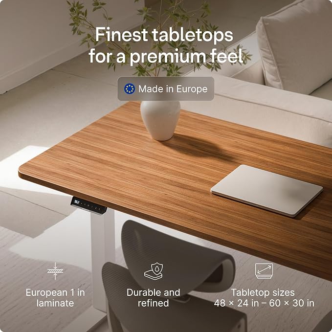 Desktronic HomeOne Standing Desk 54x28 — Ergonomic Sit Stand Home Office Desk, Made in Europe, Electric Dual Motor Height Adjustable, USB & USB-C Charging, Wobble-Free, Touchscreen, 3 Memory Presets