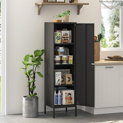 Metal Lockable Storage Cabinet with Adjustable Shelves(Black) | Locking Storage Cabinet with Door for Kitchen Pantry Home Office School Gym Garage