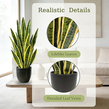 Fake Snake Plant, 27" Fake Potted Plants with Black Pot Realistic Artificial for Home Decor, Low Maintenance No Watering Needed Faux Plants for Desk Corner Office & Pet Areas(yellow-27in)