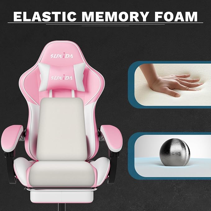 Ergonomic Video Gamer Chairs Gaming Computer Chair Gamer Chairs for Adults Massage Lumbar Support Swivel Height Adjustable Headrest Backrest