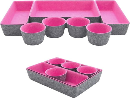 Teeo - Desktop Storage Drawers - Makeup Organizer Drawers - Office Drawer Organizer Tray - Pink Organizers and Storage - Home Desk Bins Dividers Box Compartment Organization - Pack of 7, Hot Pink