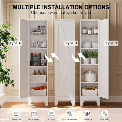 Narrow Bthroom Storage Cabinet Tall Metal Storage Cbinets with 4 Adjustable Shelves Freestanding 5 Tier Slim Pantry Cabinet for Kitchen Office Small Space
