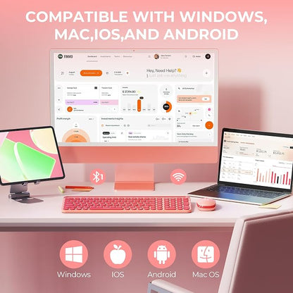 seenda Bluetooth Keyboard and Mouse for iPad, CTU-301 Wireless Multi-Device Connection Bluetooth+2.4G Keyboard Mouse Combo with Tablet Holder for iPad/MacBook/Windows, iOS/Android/Phone, Coral Pink