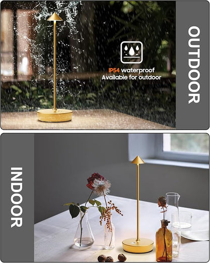 Cordless Table Lamps Rechargeable, 6000mAh Battery Operated LED Desk Lamp Outdoor Waterproof Portable Touch Dimmable Table Night Light for Patio Restaurant Dining Home Set of 2 Gold