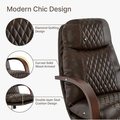 KISLOT Home Office Desk Chair, Ergonomic Office Chair with Lumbar Support, Adjustable Swivel Computer Chair with Wheels, Faux Leather Executive Task Chair with Wood Arms, Set of 2, Espresso