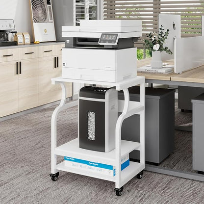 Natwind Large Printer Stand, 24''x20''x29'' Printer Table with Adjustable Storage Shelf, 3 Tier Rolling Cart with Wheels, Multifunctional Home Office Shelves for Heat Press, 3D Printer (White)