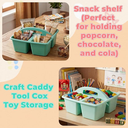 Kathfly 6 Pack Classroom Caddy Organizer with Handle, Plastic Art Craft Cleaning Caddy Bulk, Small Multipurpose Supply Organization Storage Basket for Table Desk Office Pencil Teacher (Morandi Color)
