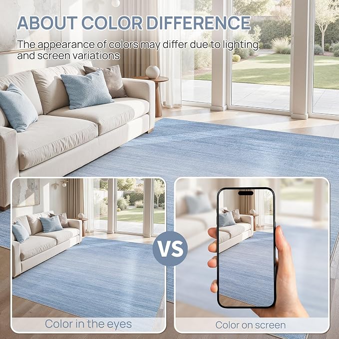 UERMEI 5x7 Washable Area Rug - Neutral Modern Abstract Living Room Rugs, Non-Slip Soft Large Indoor Floor Carpet for Bedroom Home Office & Under Dining Table Decor, Blue
