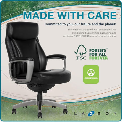 La-Z-Boy Arcadian Ergonomic Executive Chair, Bonded Leather, Black, 29.5D x 28W x 43.25-46.25H inches, 275 lbs Weight Capacity