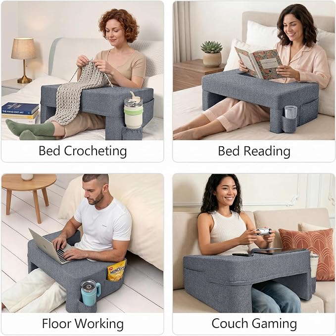 Septsun 26" Extra Wide Lap Desk Pillow - Gaming Reading Pillow & Laptop Lap Desk w/Ergonomic Arm Elbow Support for WFH, Bed, Couch, Floor - Fits 13-17" Laptop, Steam Deck, Switch (Modern Gray, Large)