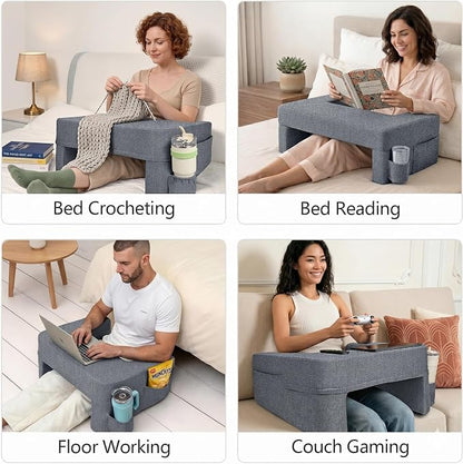 Septsun 26" Extra Wide Lap Desk Pillow - Gaming Reading Pillow & Laptop Lap Desk w/Ergonomic Arm Elbow Support for WFH, Bed, Couch, Floor - Fits 13-17" Laptop, Steam Deck, Switch (Modern Gray, Large)