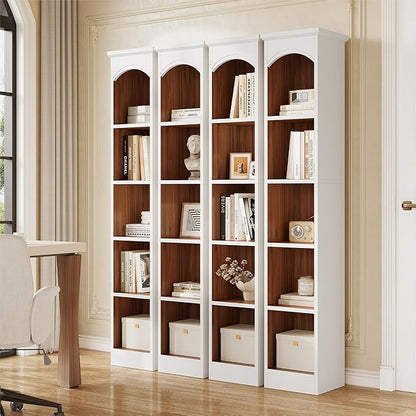 LITTLE TREE 70.9" Tall Bookshelf, 5-Tier Open Bookcase with Cubes, Bookshelves with Storage Space, Freestanding Narrow Bookcase for Home Office, White, 2 Pack