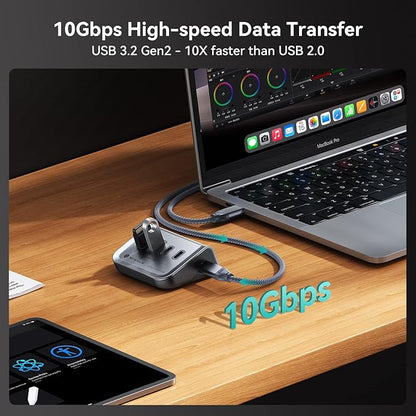 Yottamaster 4-in-1 USB C Hub, 10Gbps USB 3.2 Gen 2 Desktop Hub with 2 USB-A& 2 USB-C Data Ports, 2-in-1 USB-C/A Cable, Angled USB Splitter for PC, Laptop, Mac mini, MacBook, iMac(Not Support Charging)