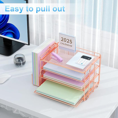 Spacrea Desk Organizers and Accessories, Paper Organizer for Desk with File organizer, Desk Accessories & Workspace Organizers for Office Supplies (Rose Gold)