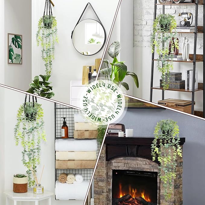 Artificial Hanging Eucalyptus Plant in Pot, 24" Fake Hanging Plants for Home Decor, Faux Hanging Greenery for Shelf Bathroom, Kitchen, Office, Wall, Bedroom, Indoor Decor