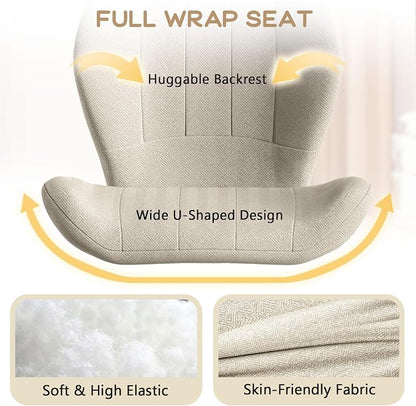 ZZW Criss Cross Chair with Wheels, Wide Cross Legged Office Chair Armless Comfy Desk Chair with Tall Back Vanity Chairs with Stress Relief Curved Design Seat for Bedroom & Office & Home Oatmeal